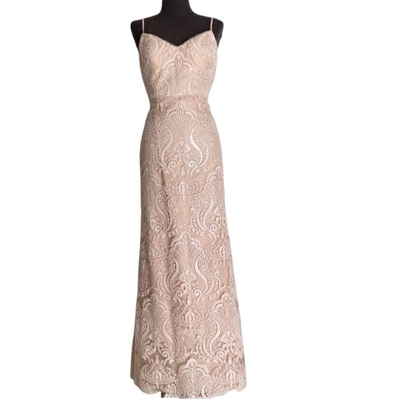 Jenny Yoo Beige Lace Maxi sequence